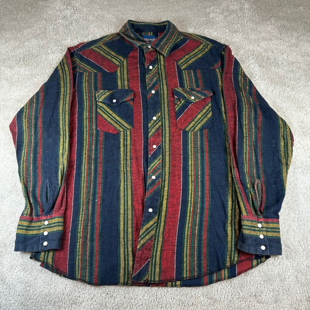 Wrangler Western Snap Shirt Mens XL Multicolor Striped Flannel Pearl Snap Yoke